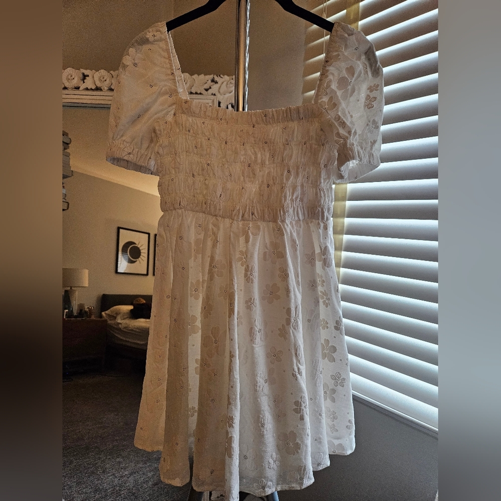 Alter'd State White Puff Sleeve Mini Dress with Flowers XS